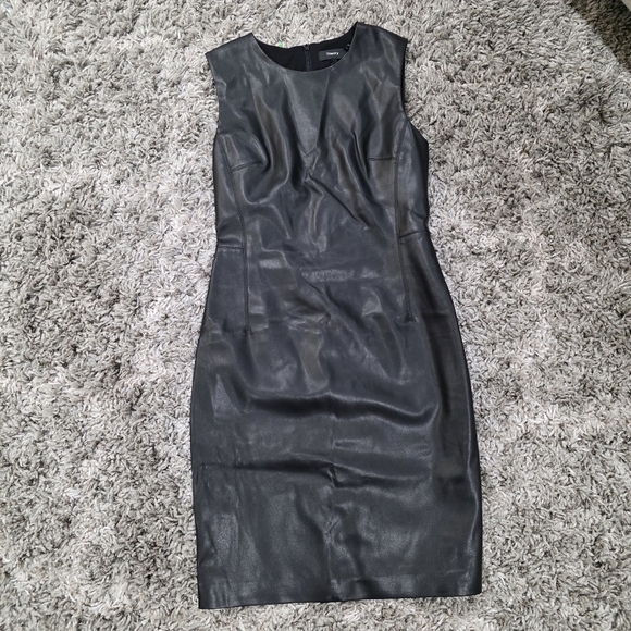 Theory Faux Leather Fitted Sheath Sleeveless Dress Size 2 - Picture 2 of 7